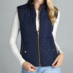 NWT Navy blue quilted vest with gold details